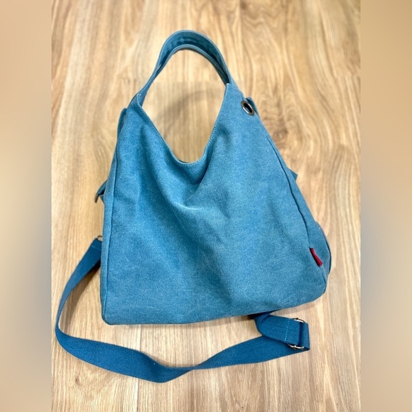 Oris Blue Canvas Hobo Style Bag Tote EUC - Picture 4 of 10